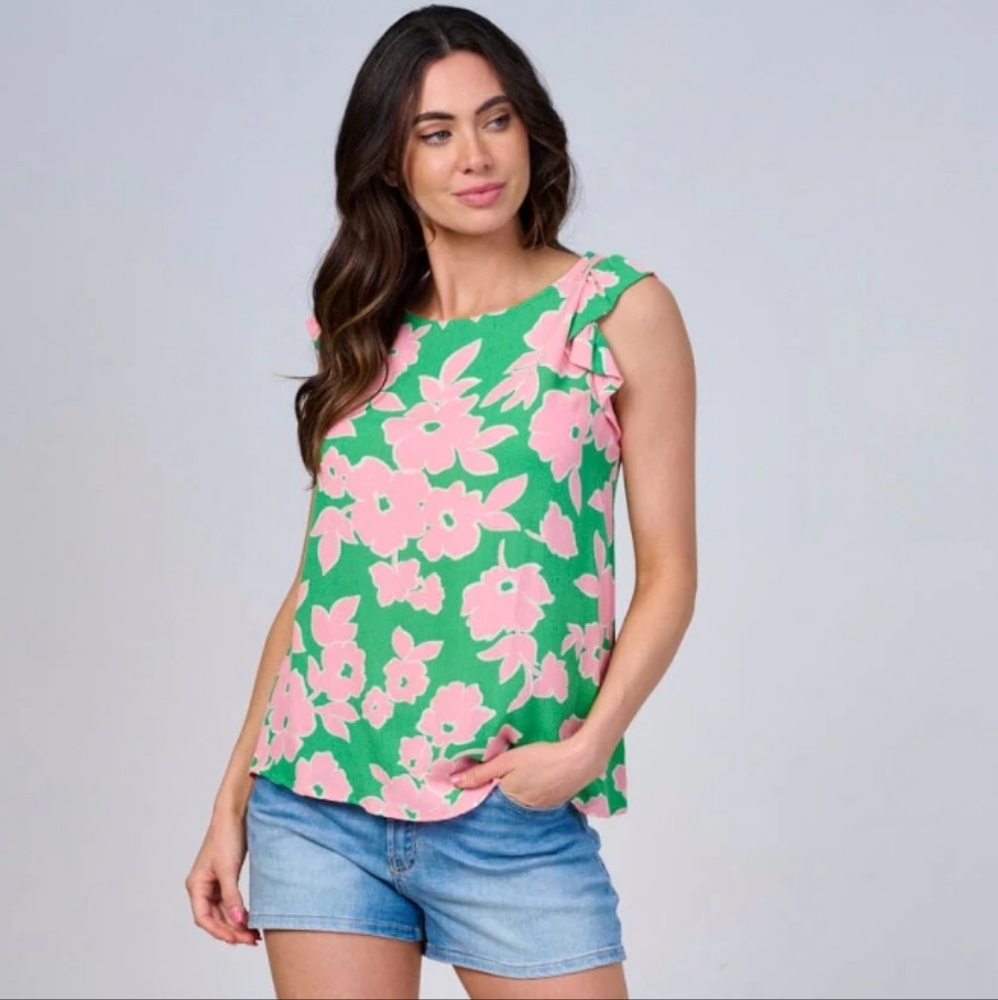 143 Floral Green and Pink Women's Top